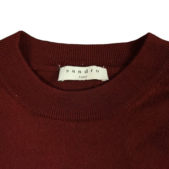 Sandro Paris Womens‎ Maroon Soft Wool Crewneck Slim Fit Sweater M Designer - Picture 2 of 16